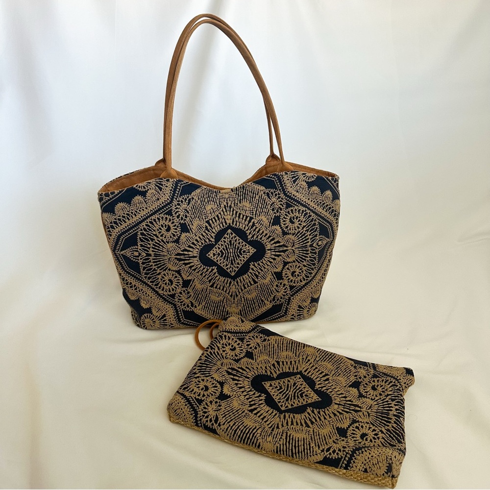 Atenti Blue and Cream Bag Set